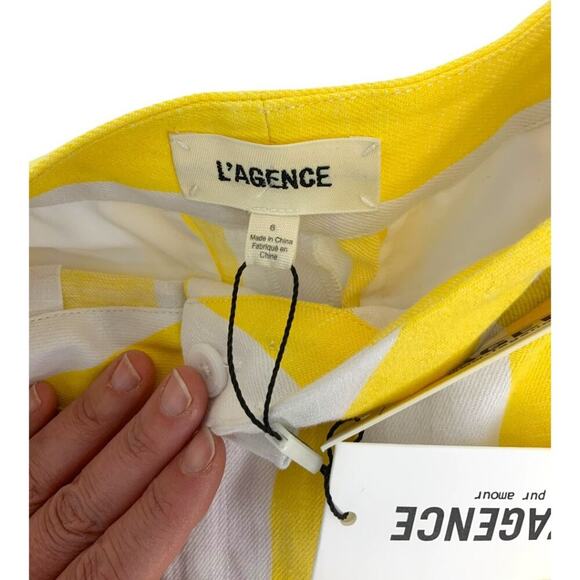 L'Agence Vittoria Yellow Striped Pleated Flat Front Shorts Size 6 NWT $310 MSRP - Picture 3 of 6
